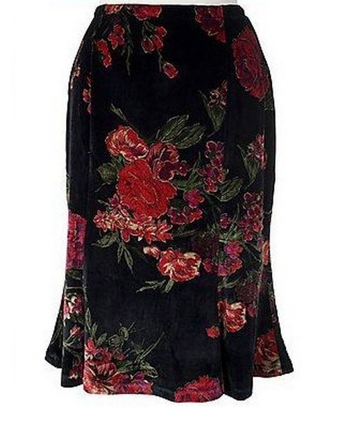 5.4579 Samtrock mit Blumendruck "schwarz/rot" Gr. 36 | eBay