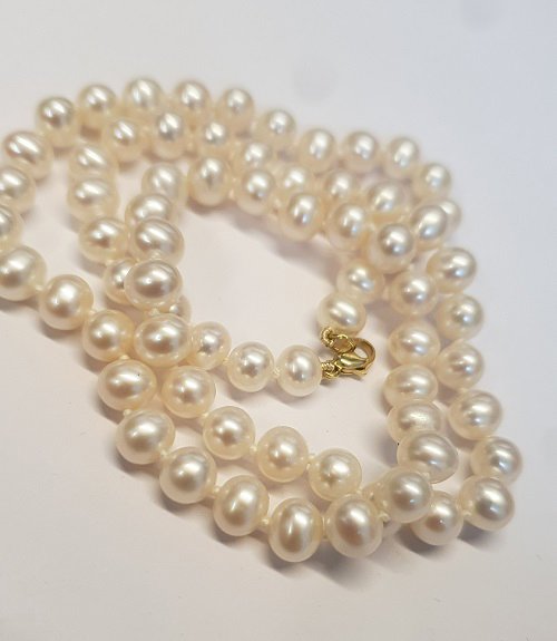 Ö.6269 Collier 375er Gelbgold SWZ-Perlen weiss ca.7mmØ 50cm lang | eBay